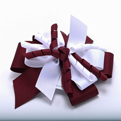 Picture of Hairbow - Maroon and White Bow with Curly Q's
