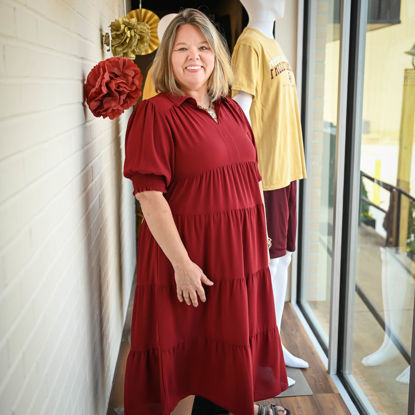 Picture of Maroon Tiered Collar Midi Dress - The Pearly Peacock