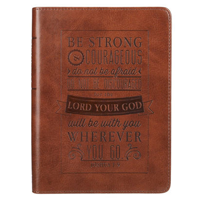 Picture of Be Strong and Courageous Saddle Tan Faux Leather Journal - Joshua 1:9