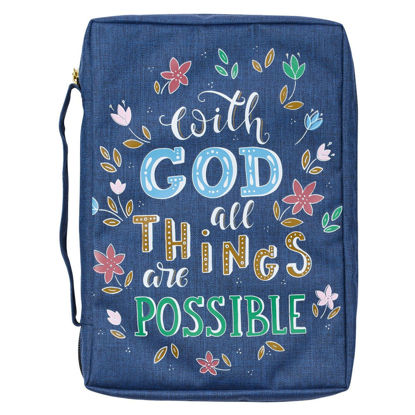 Picture of With God All Things Are Possible Navy Floral Value Bible Cover - Matthew 19:26