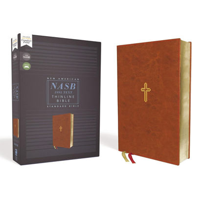 Picture of NASB Comfort Print Thinline Bible, Red Letter Edition--soft leather-look, brown
