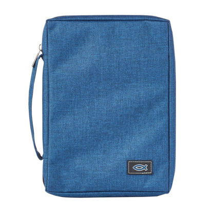 Picture of Blue Poly-Canvas Bible Cover with Ichthus Fish Badge
