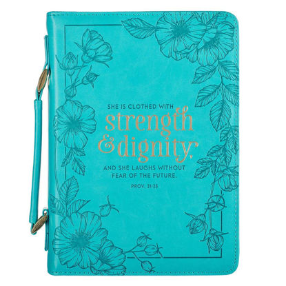 Picture of Strength & Dignity Teal Faux Leather Fashion Bible Cover - Proverbs 31:25