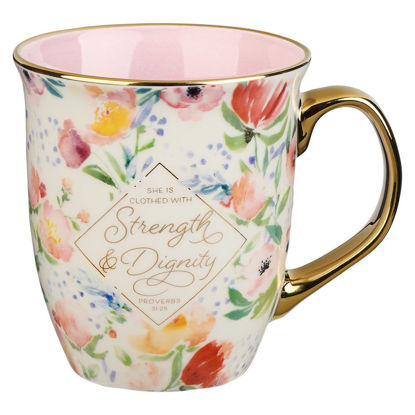 Picture of Strength and Dignity Patel Floral Ceramic Coffee Mug - Proverbs 32:25