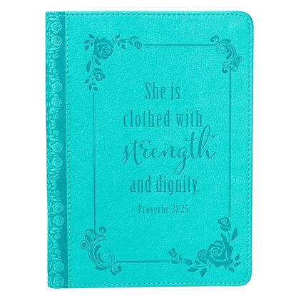 Picture of Strength and Dignity Teal Faux Leather Handy-Sized Journal - Proverbs 31:25