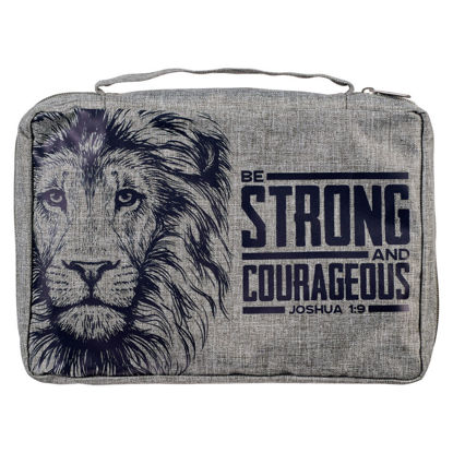 Picture of Strong and Courageous Lion Gray Value Bible Cover - Joshua 1:9