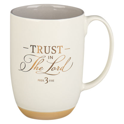 Picture of Trust in the Lord White Ceramic Coffee Mug with Exposed Clay Base - Proverbs 3:5